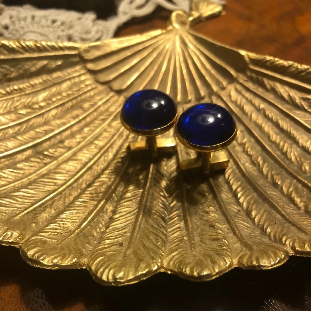 Vintage SWANK Blue Glass Cufflinks